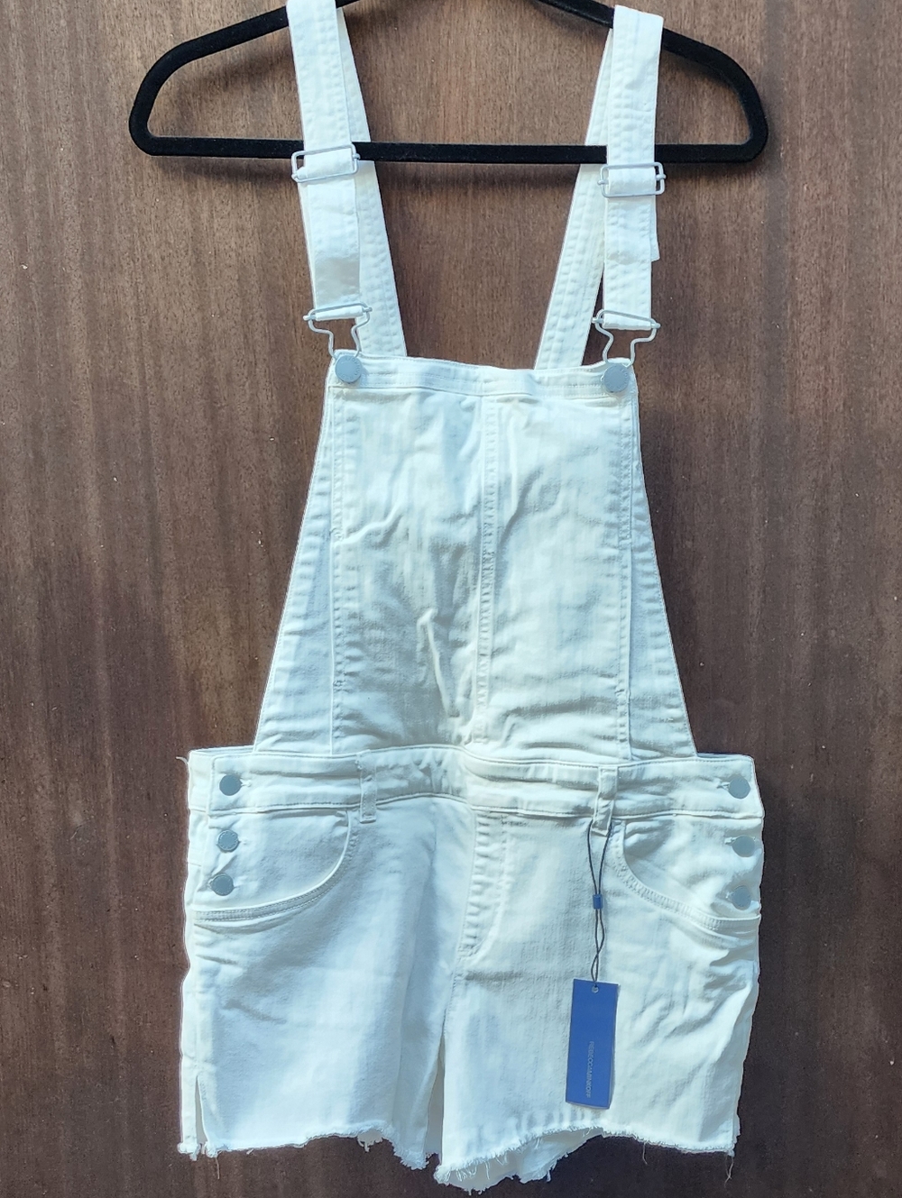 Rebecca Minkoff White Denim Shortalls with Branded Button